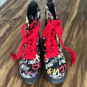 Red and Black Graffiti Boots